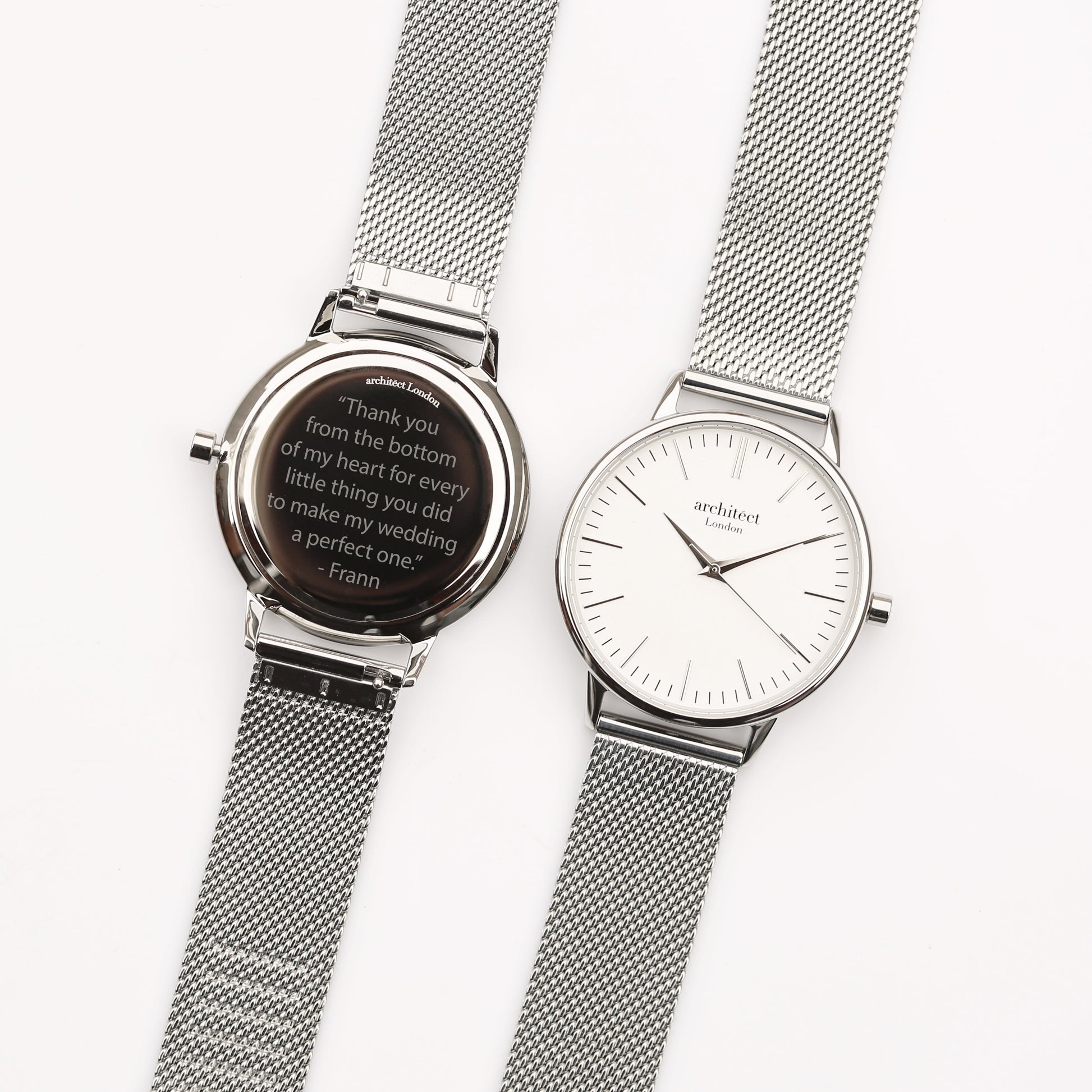 Personalized Minimalist Ladies Watch – Silver Mesh Strap  Ladies' Watches Deeply Engraved
