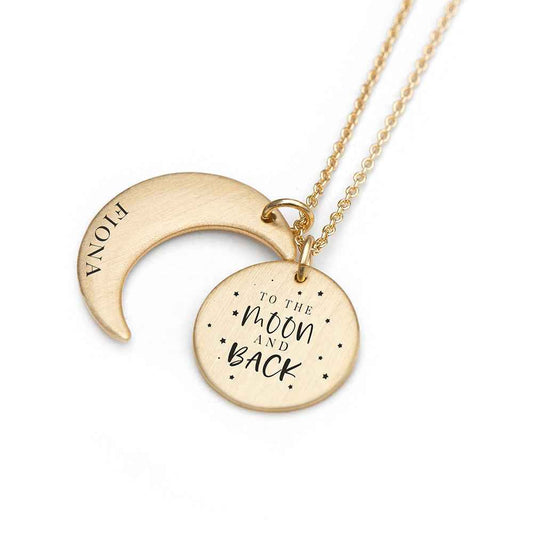 Personalized Moon & Back Necklace  Necklaces Deeply Engraved