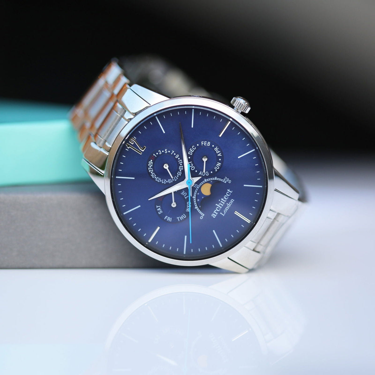 Personalized Moonphase -Watch (Blue Dial)  Men's Watches