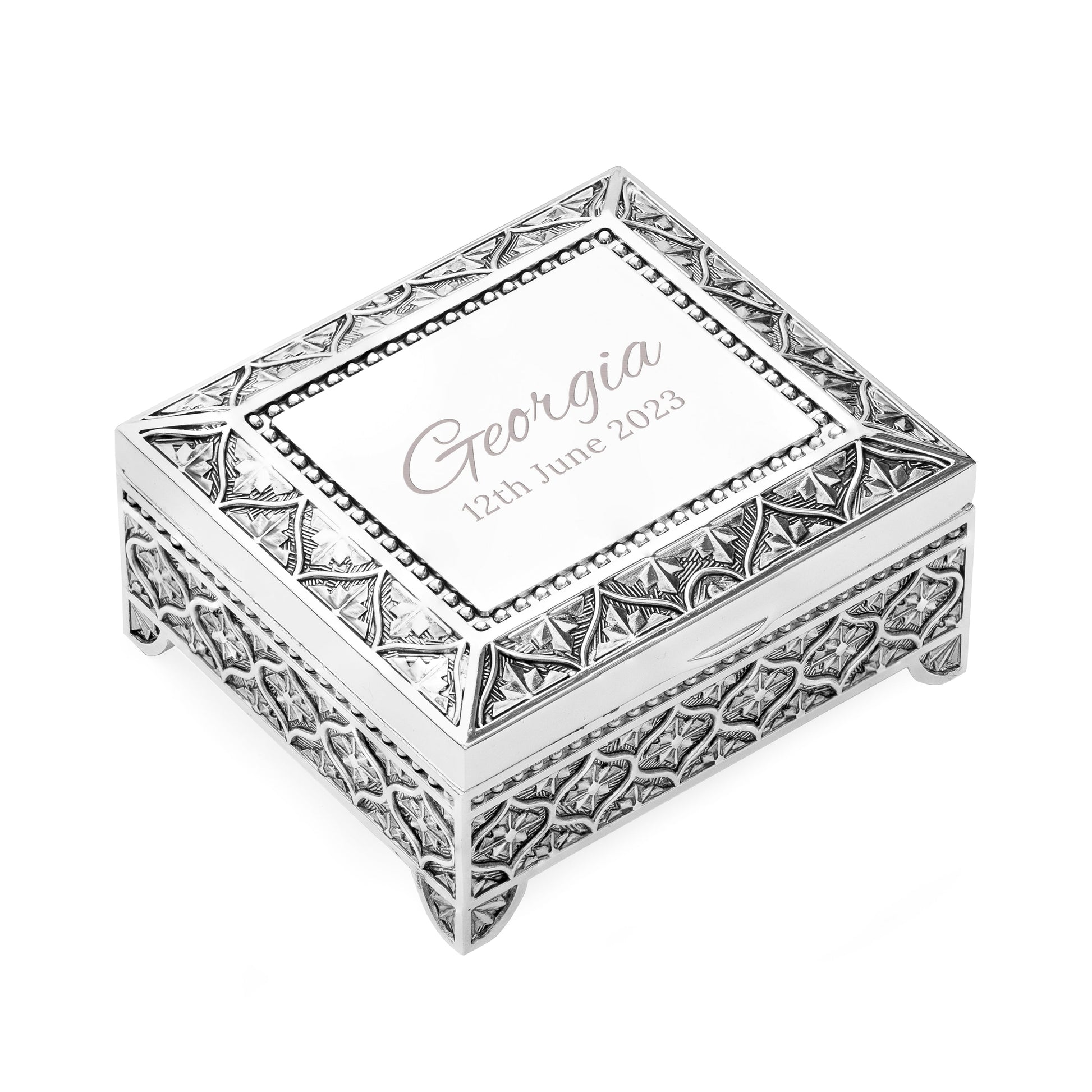 Personalized Mosaic Silver Trinket Box  Jewellery Boxes & Storage Deeply Engraved