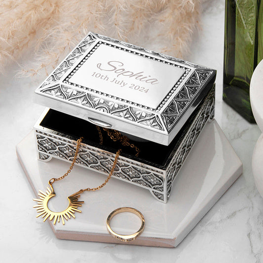Personalized Mosaic Silver Trinket Box  Jewellery Boxes & Storage Deeply Engraved