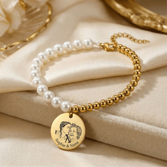 Personalized Mother of Pearl Portrait Bracelet  Bracelets Deeply Engraved