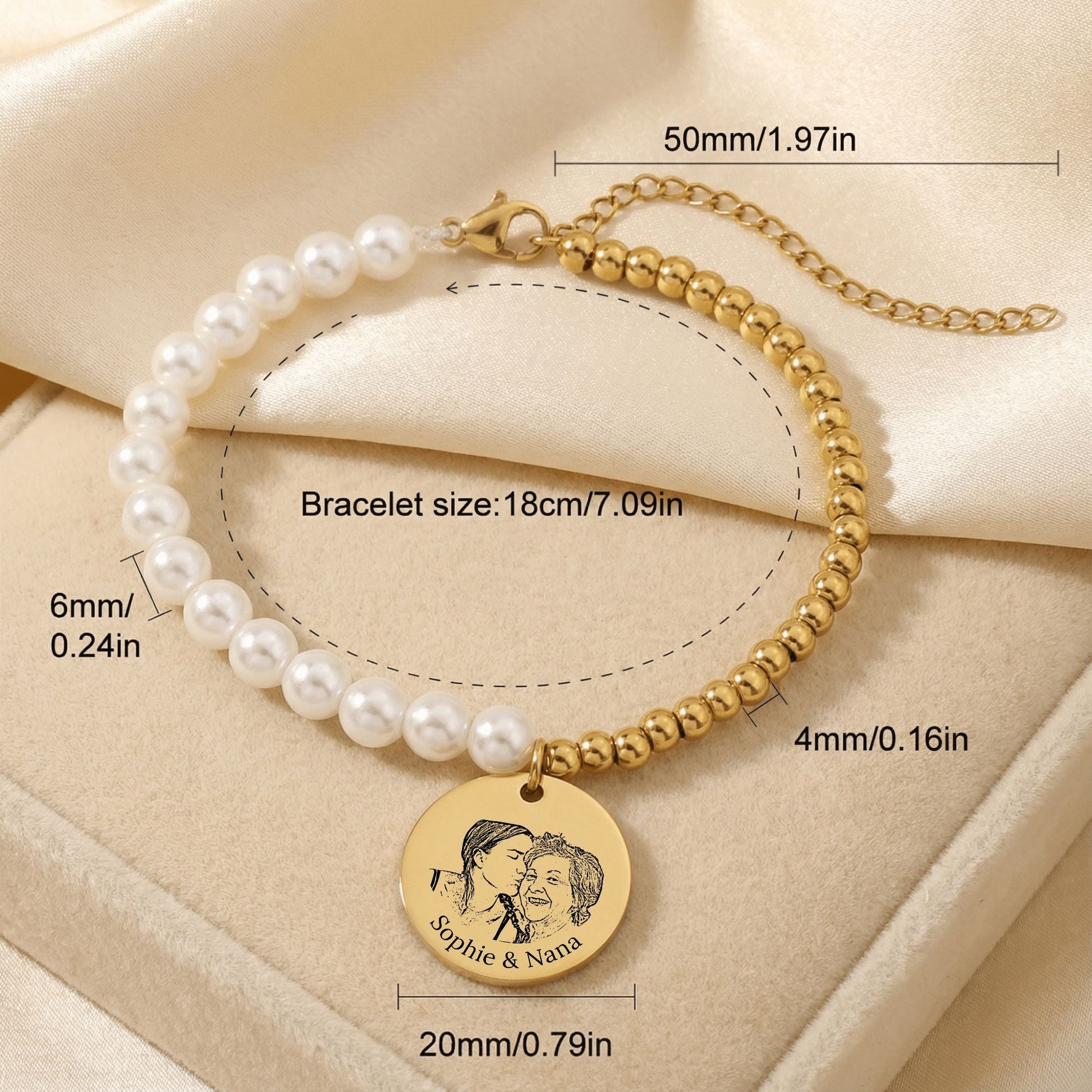 Personalized Mother of Pearl Portrait Bracelet  Bracelets Deeply Engraved