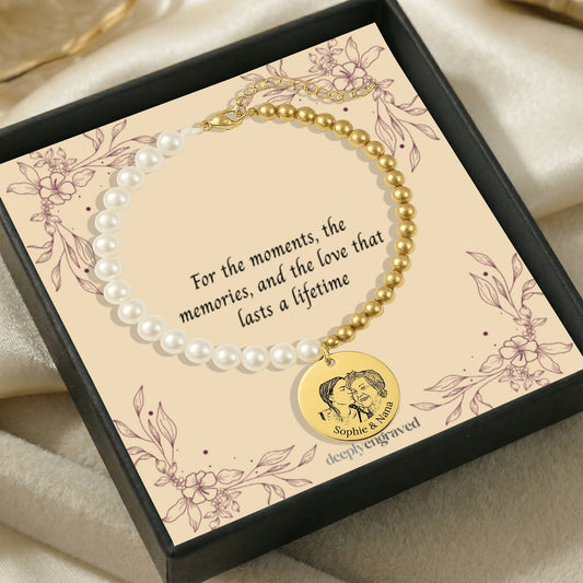 Personalized Mother of Pearl Portrait Bracelet  Bracelets Deeply Engraved