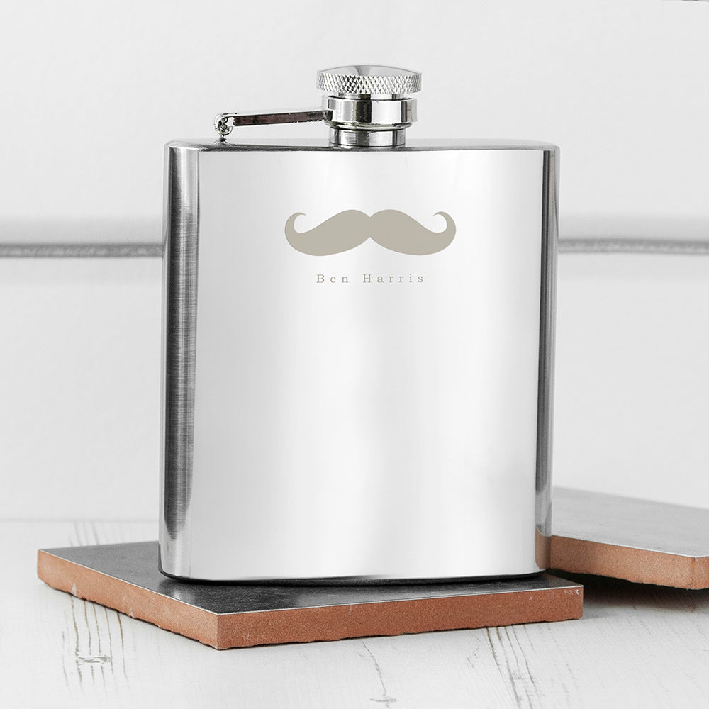 Personalized Moustache Hip Flask  Hip Flasks Deeply Engraved