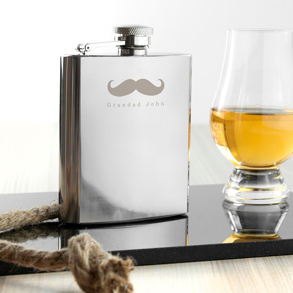 Personalized Moustache Hip Flask  Hip Flasks Deeply Engraved