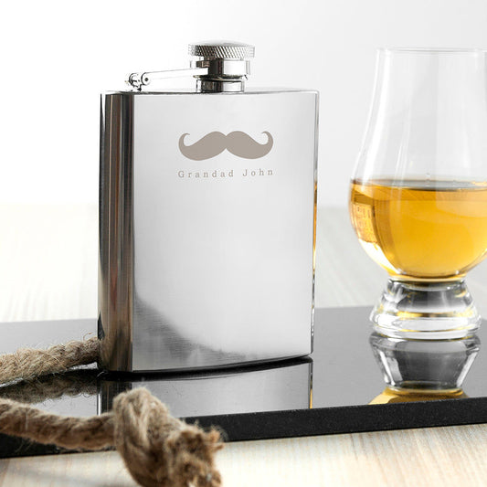 Personalized Moustache Hip Flask  Hip Flasks Deeply Engraved