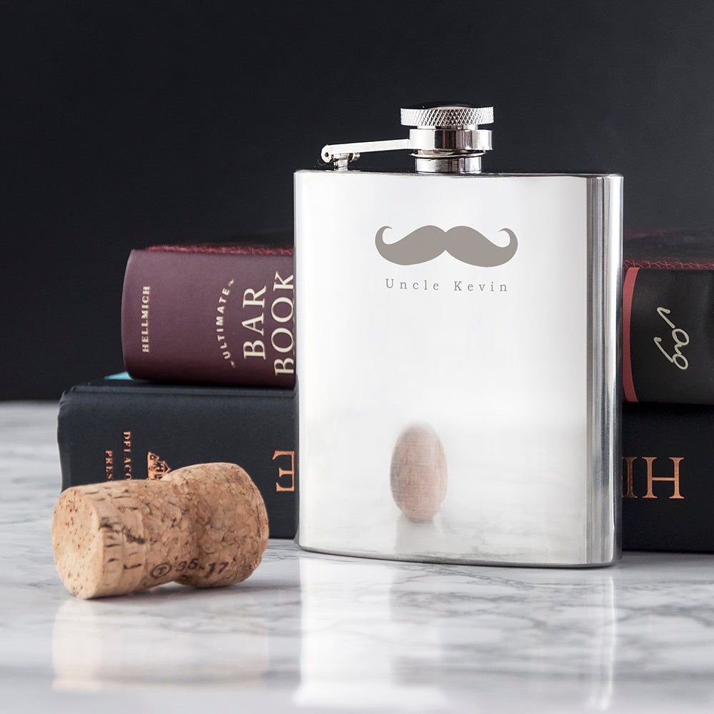 Personalized Moustache Hip Flask  Hip Flasks Deeply Engraved