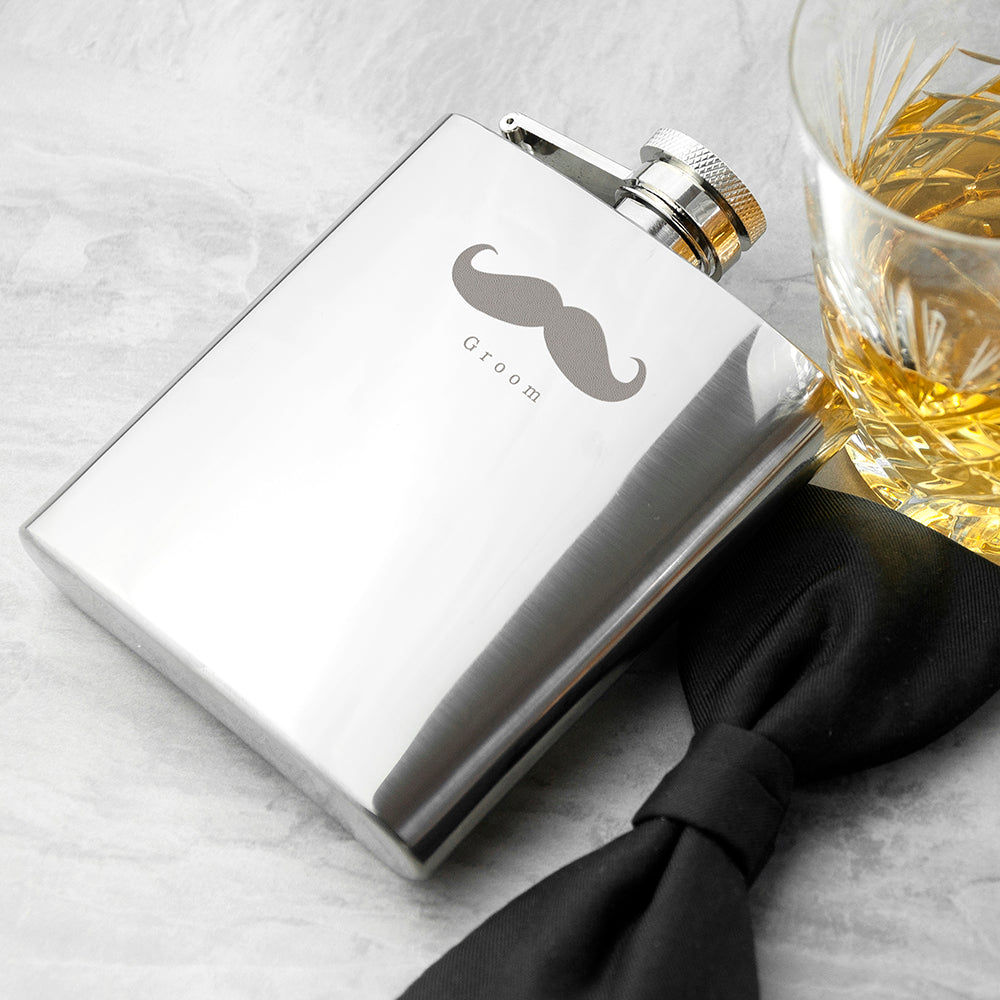 Personalized Moustache Hip Flask  Hip Flasks Deeply Engraved