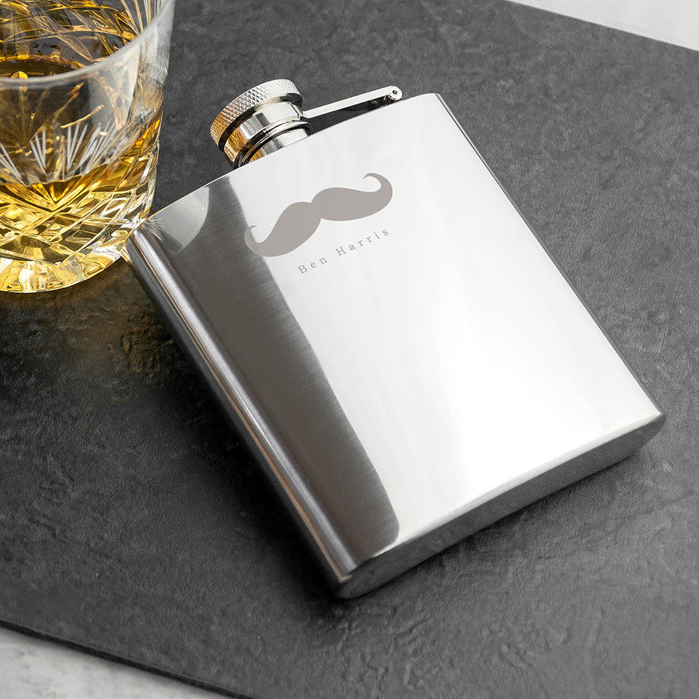 Personalized Moustache Hip Flask  Hip Flasks Deeply Engraved