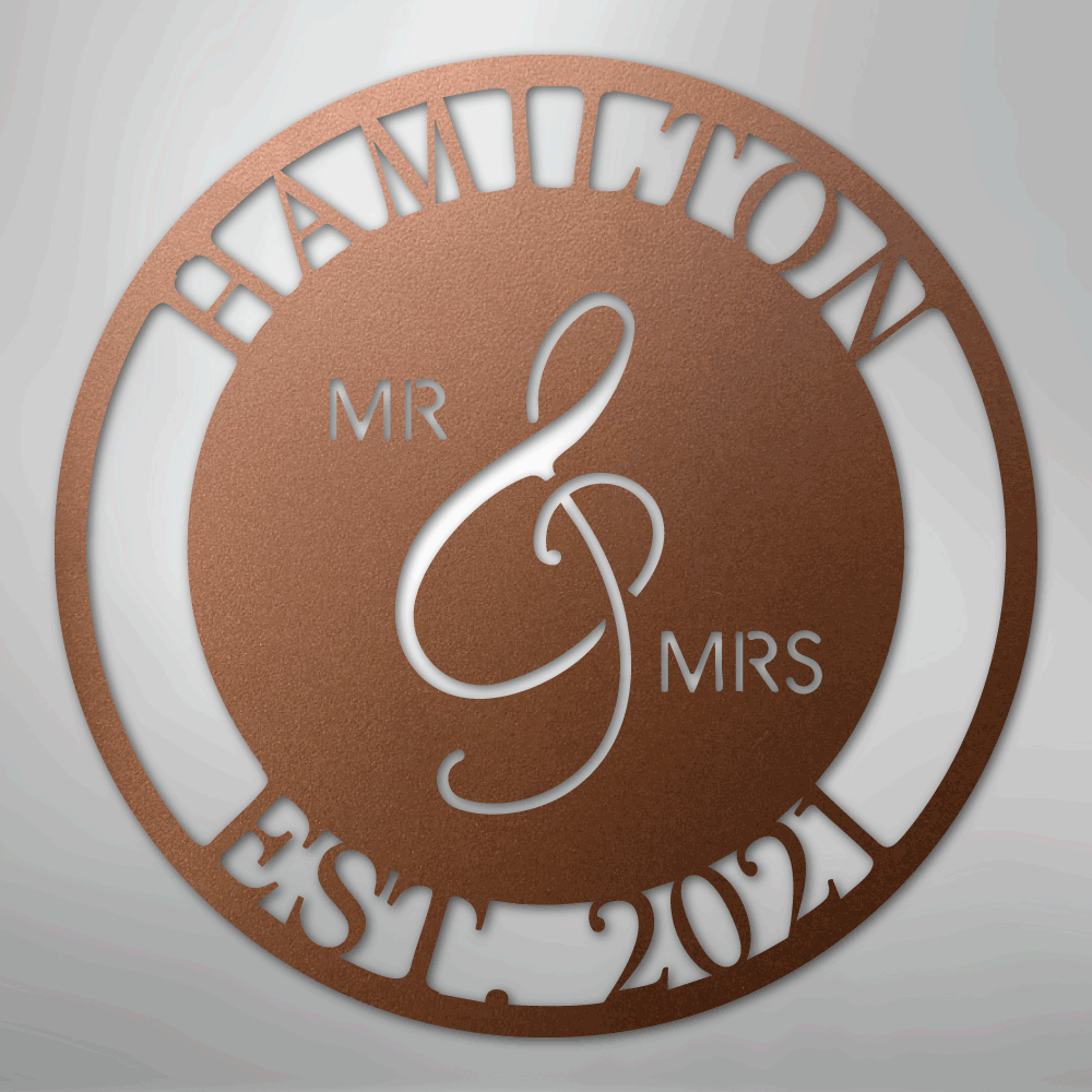 Personalized Mr and Mrs Last Name Metal Sign-copper