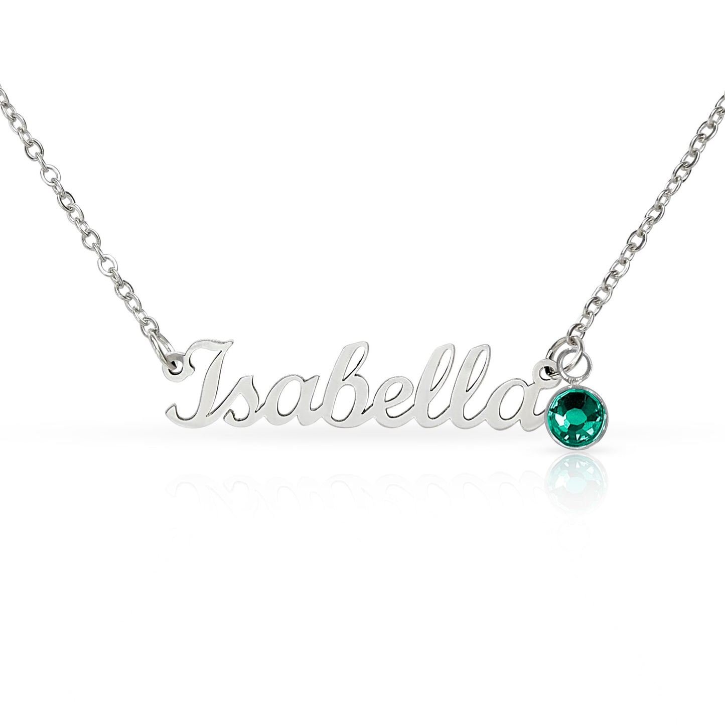 Custom Name Necklace with May-Birthstone-silver