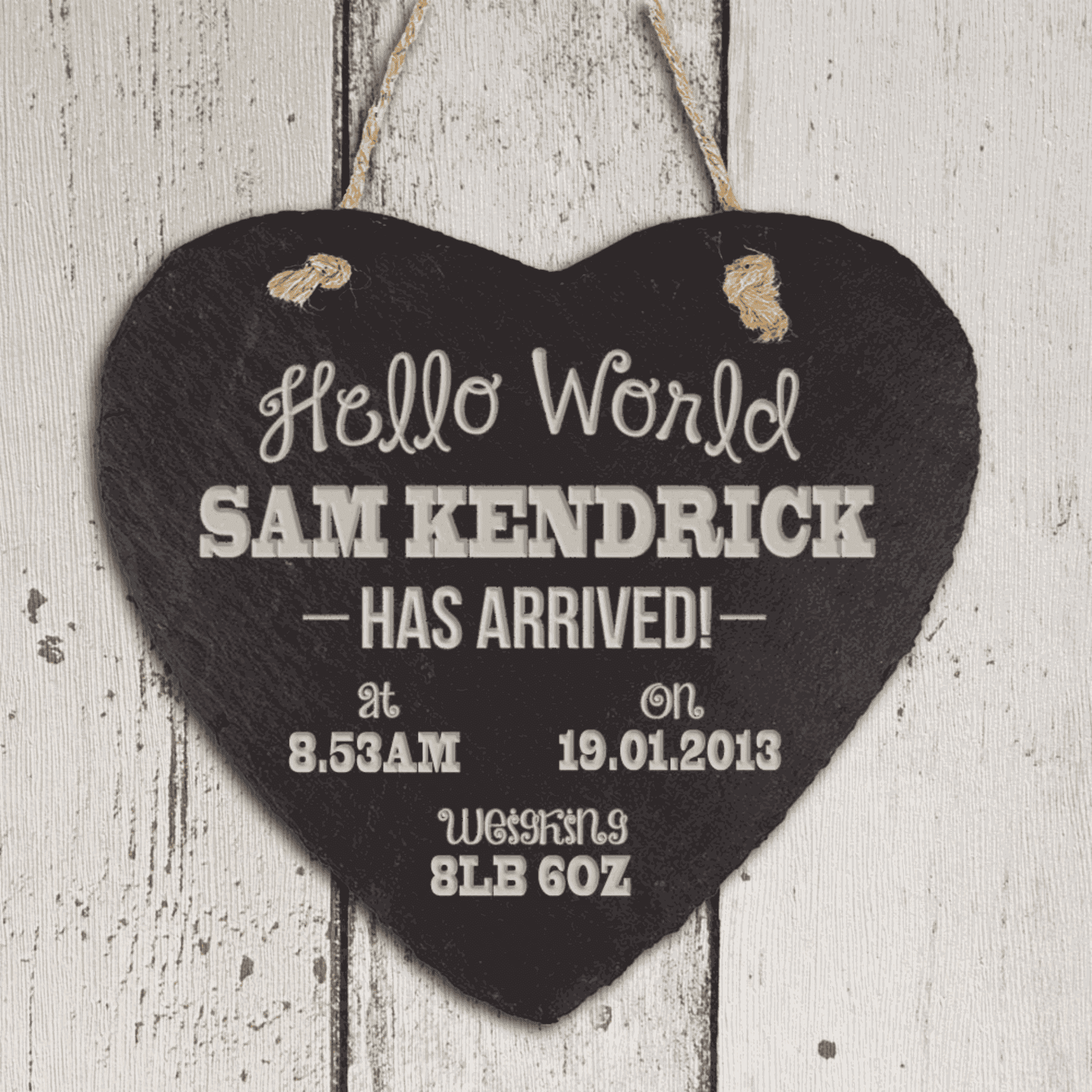 Personalized New Baby Slate Heart Hanging Sign  Keepsakes Deeply Engraved