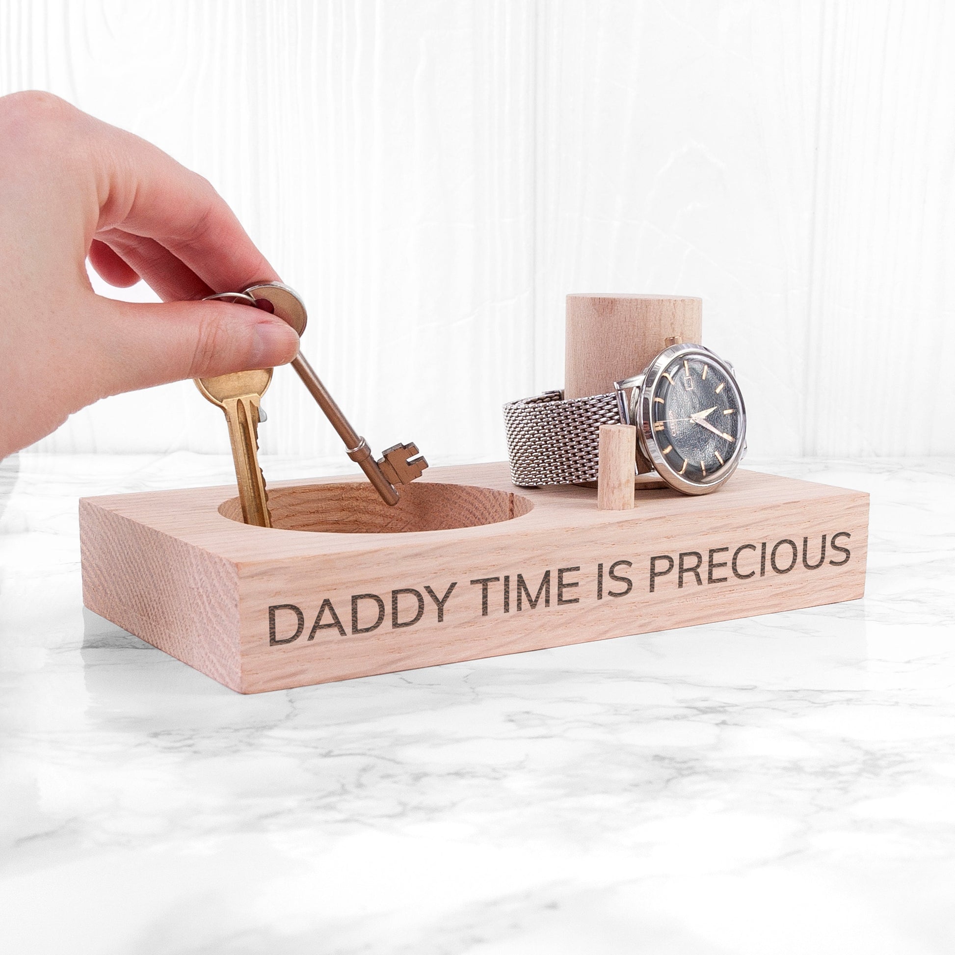 Personalized Oak Wood Watch Stand  Tidy Trays Deeply Engraved