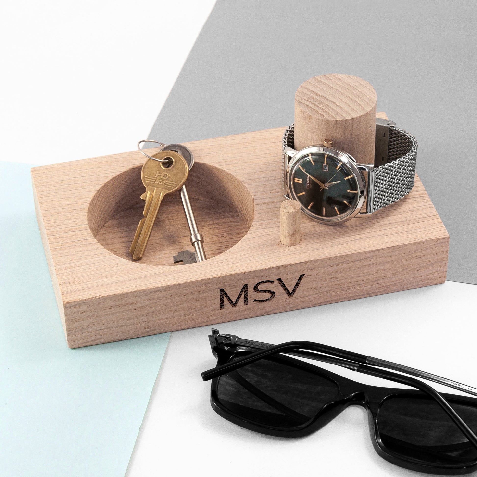 Personalized Oak Wood Watch Stand  Tidy Trays Deeply Engraved