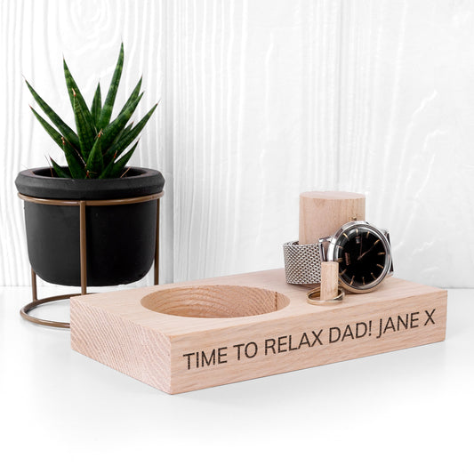 Personalized Oak Wood Watch Stand  Tidy Trays Deeply Engraved