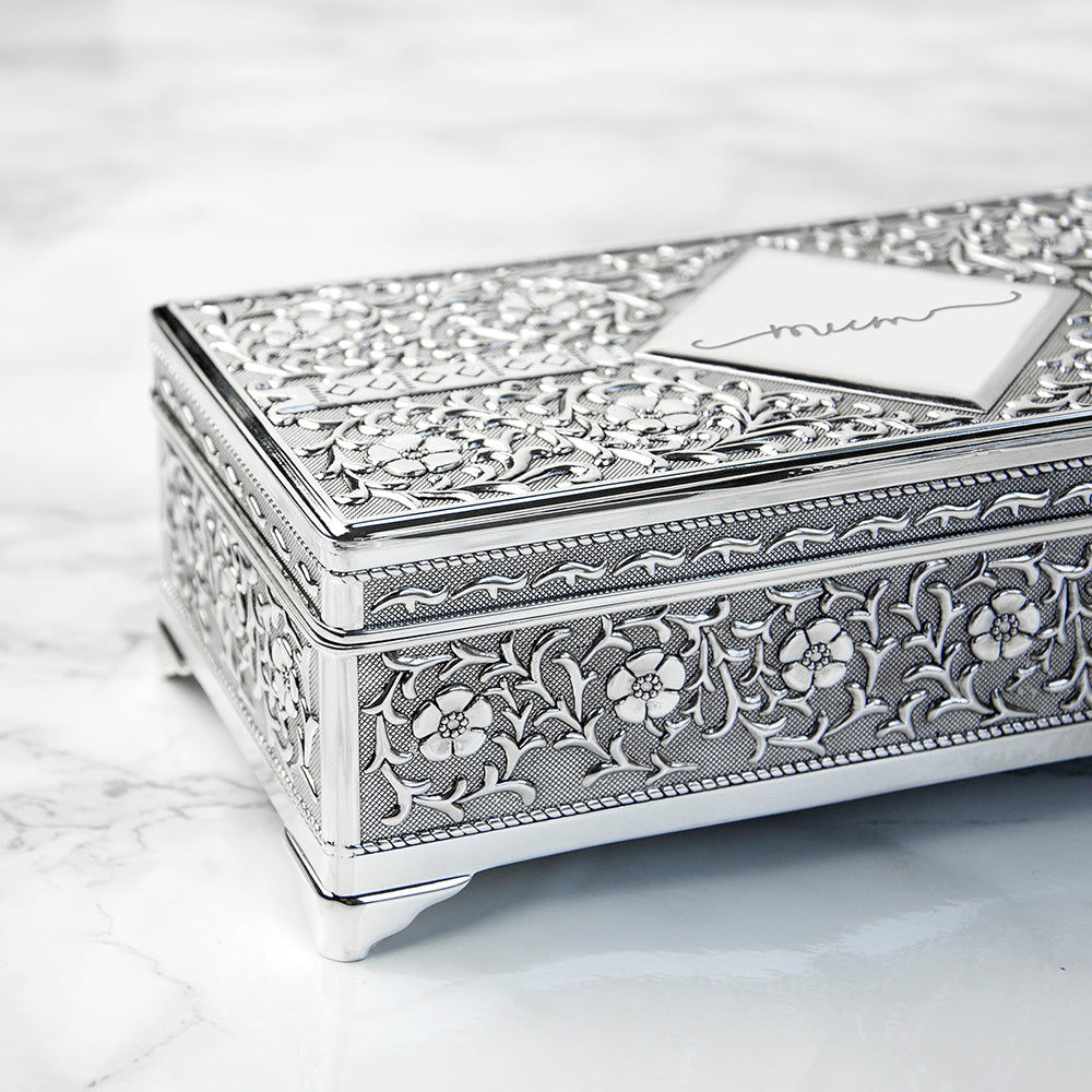 Personalized Ornatte Silver Trinket Box  Trinket Boxes Deeply Engraved