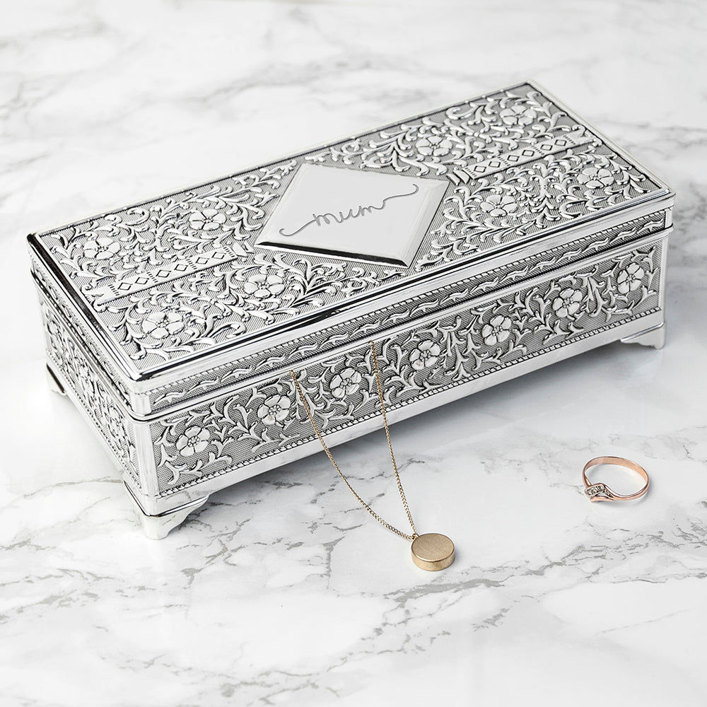 Personalized Ornatte Silver Trinket Box  Trinket Boxes Deeply Engraved