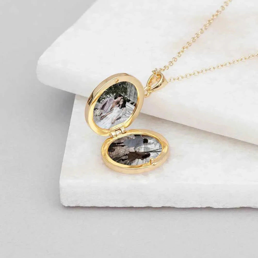 Personalized Oval Photo Locket  Necklaces Deeply Engraved