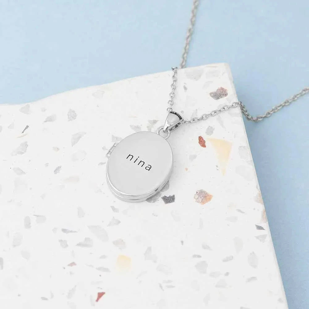 Personalized Oval Photo Locket  Necklaces Deeply Engraved