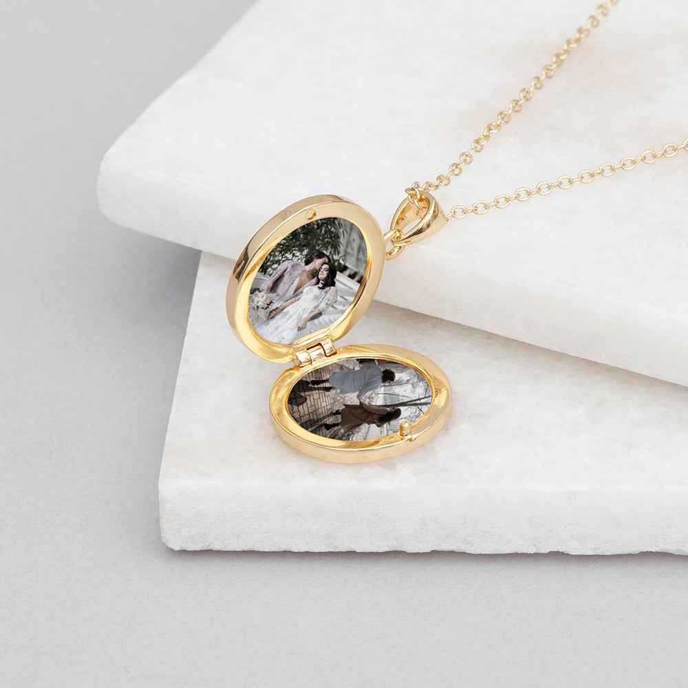 Personalized Oval Photo Locket  Necklaces Deeply Engraved