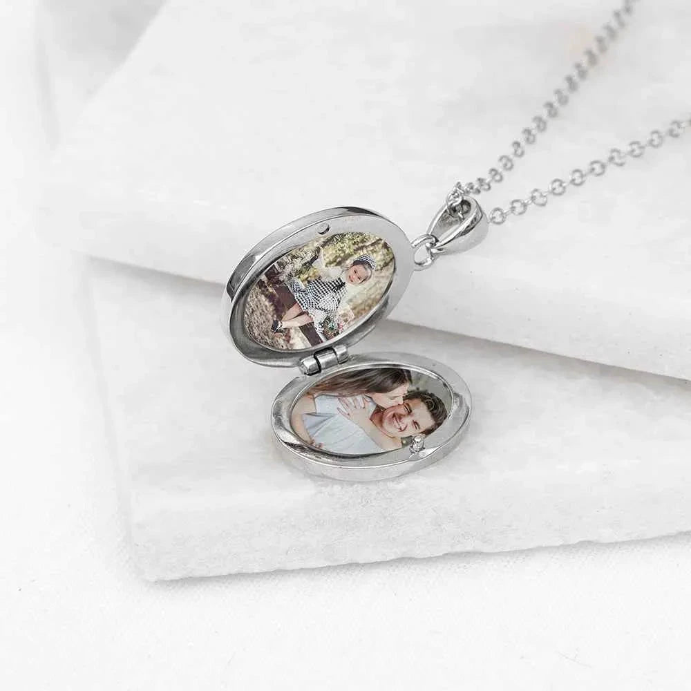 Personalized Oval Photo Locket  Necklaces Deeply Engraved