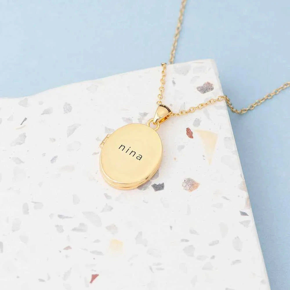 Personalized Oval Photo Locket  Necklaces Deeply Engraved