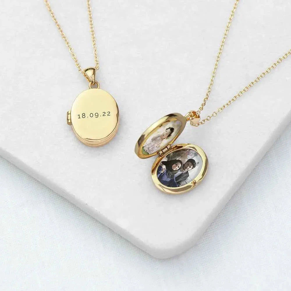 Personalized Oval Photo Locket  Necklaces Deeply Engraved