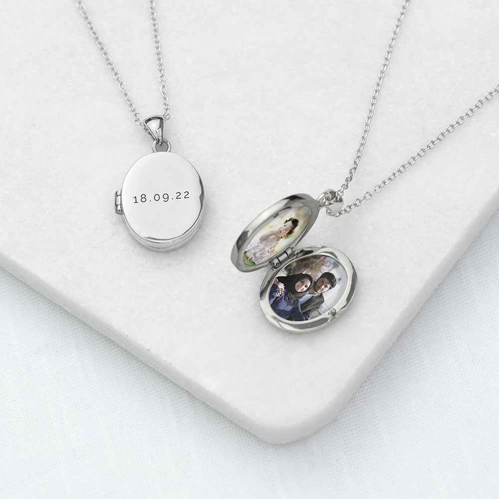 Personalized Oval Photo Locket  Necklaces Deeply Engraved