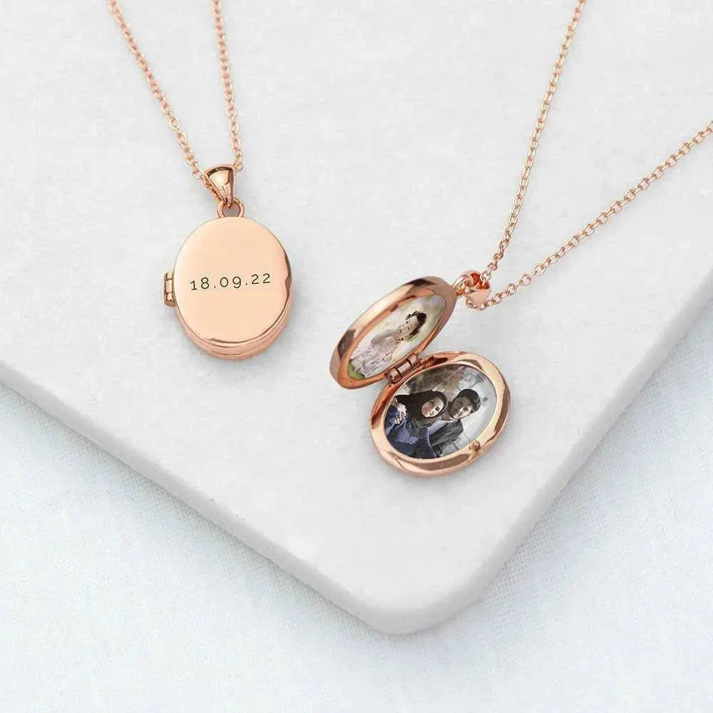 Personalized Oval Photo Locket  Necklaces Deeply Engraved