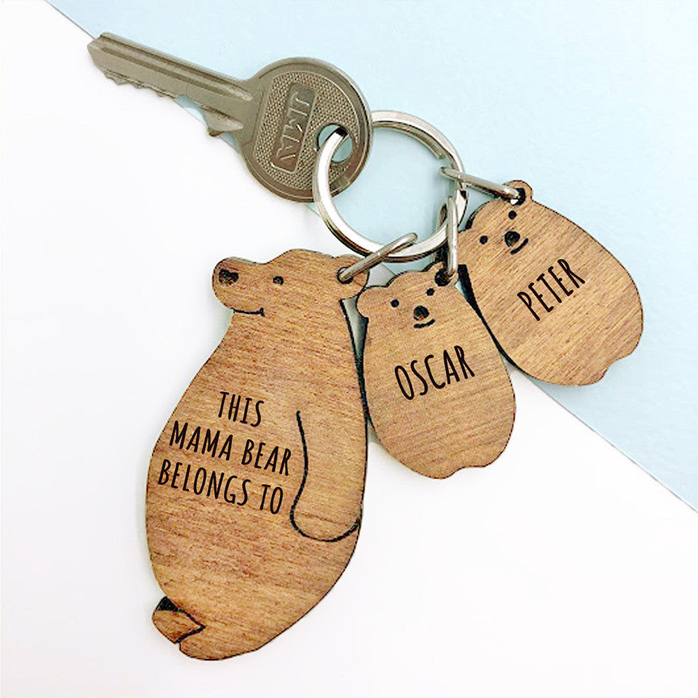 Personalized Papa Bear & Kids Keyring Set  Keyrings Deeply Engraved