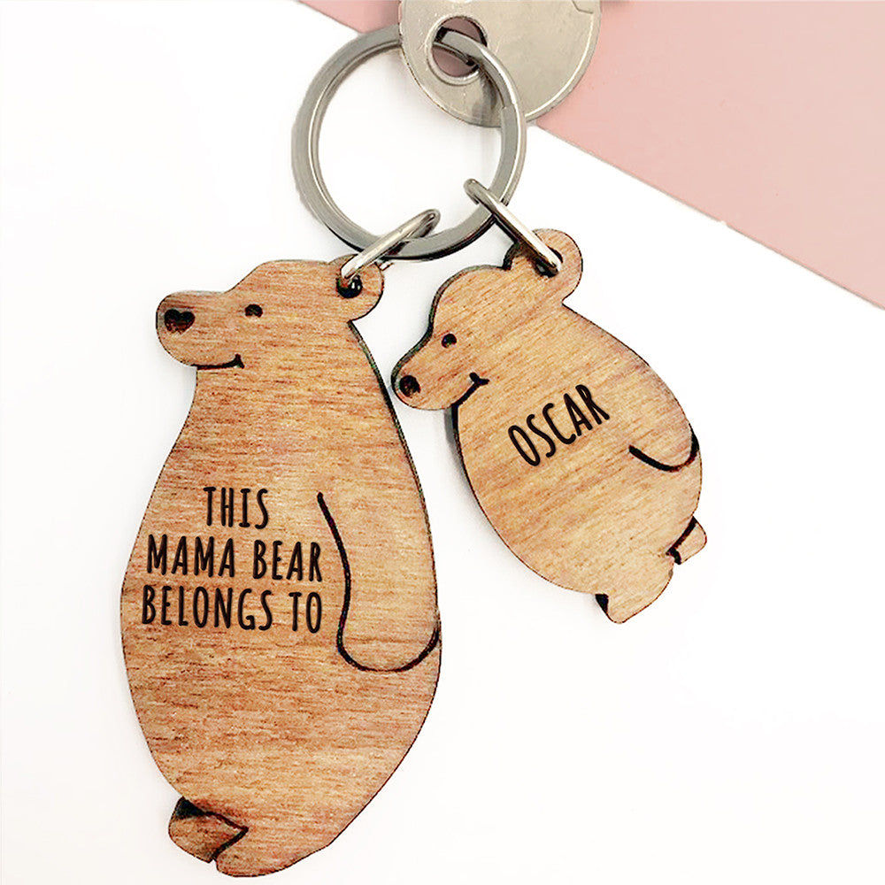 Personalized Papa Bear & Kids Keyring Set  Keyrings Deeply Engraved