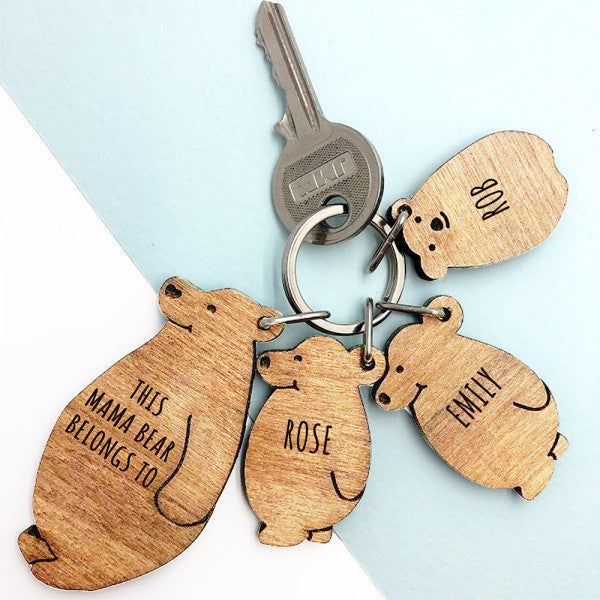 Personalized Papa Bear & Kids Keyring Set  Keyrings Deeply Engraved