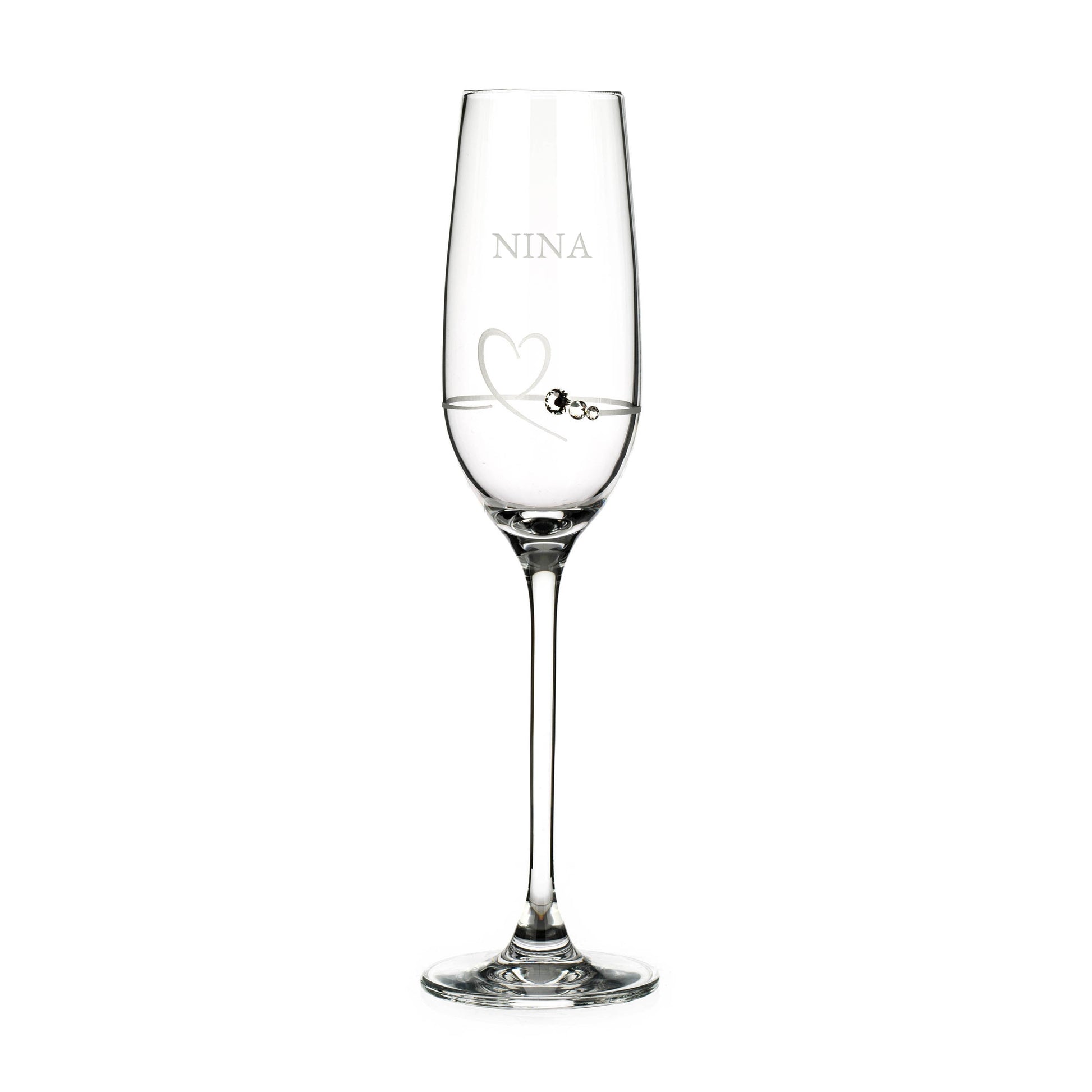 Personalized Petit Champagne Flute with Swarovski Crystals  Champagne Flute Deeply Engraved