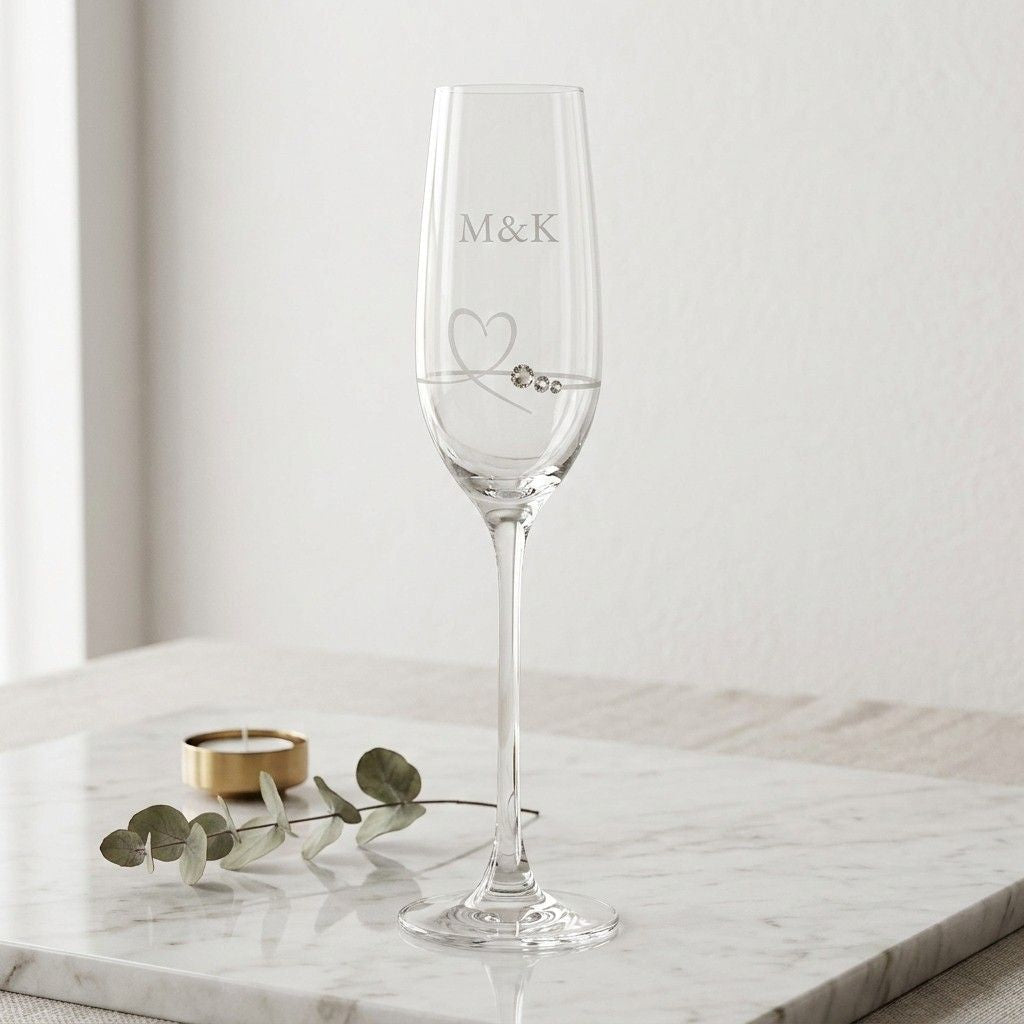 Personalized Petit Champagne Flute with Swarovski Crystals  Champagne Flute Deeply Engraved