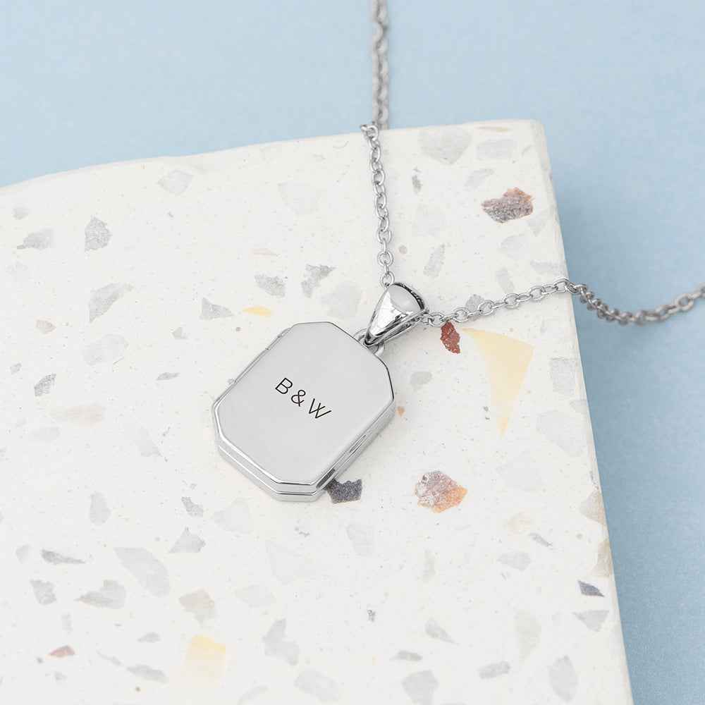 Personalized Rectangular Photo Locket  Necklaces Deeply Engraved
