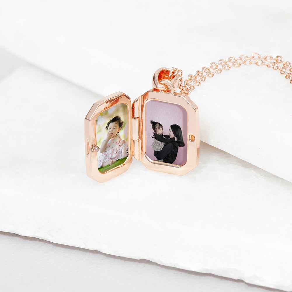 Personalized Rectangular Photo Locket  Necklaces Deeply Engraved