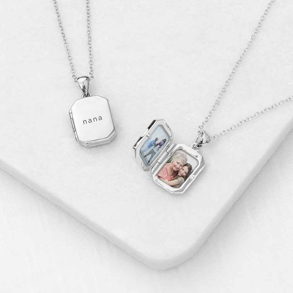 Personalized Rectangular Photo Locket  Necklaces Deeply Engraved