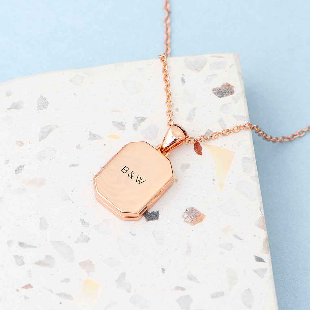 Personalized Rectangular Photo Locket  Necklaces Deeply Engraved