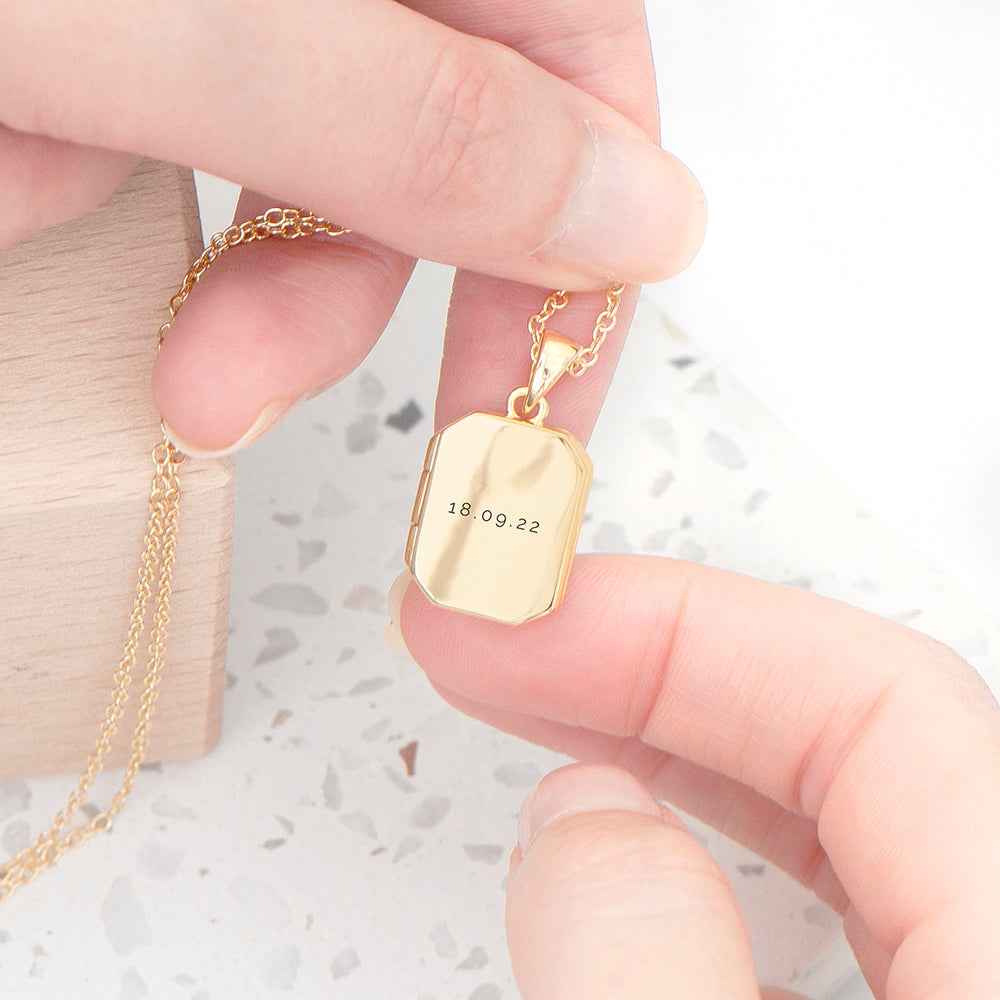 Personalized Rectangular Photo Locket  Necklaces Deeply Engraved