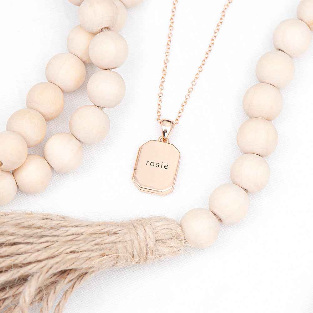 Personalized Rectangular Photo Locket  Necklaces Deeply Engraved