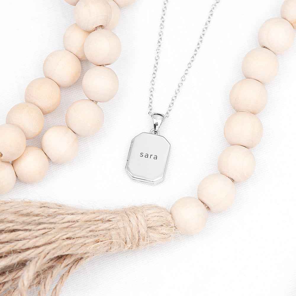 Personalized Rectangular Photo Locket  Necklaces Deeply Engraved