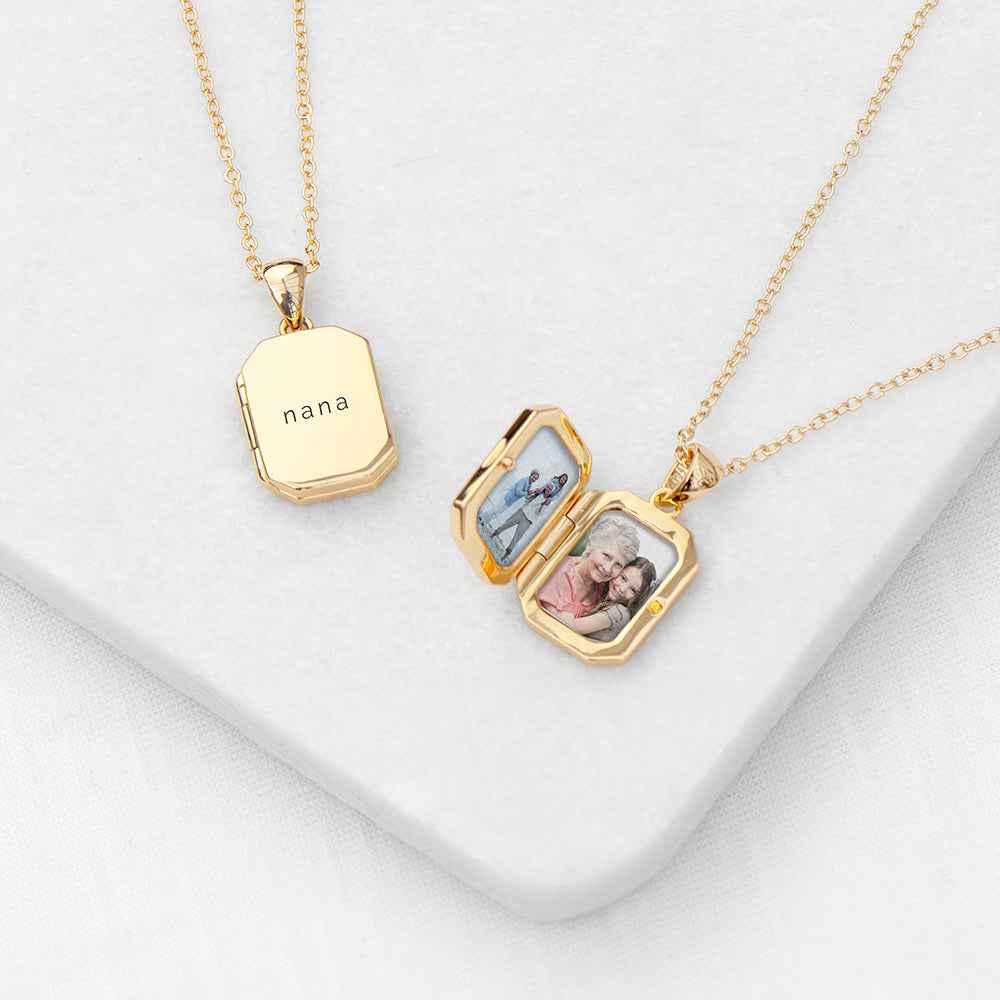 Personalized Rectangular Photo Locket  Necklaces Deeply Engraved