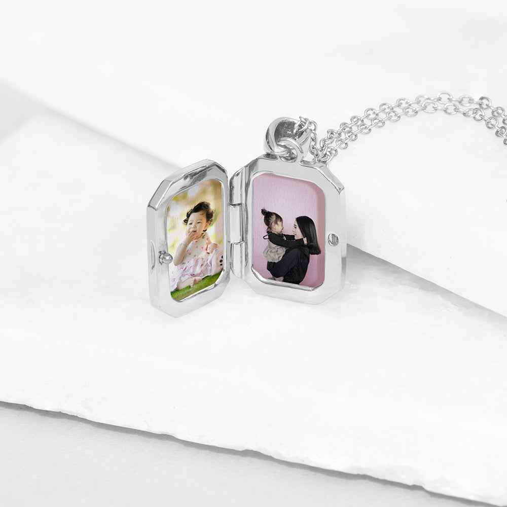 Personalized Rectangular Photo Locket  Necklaces Deeply Engraved