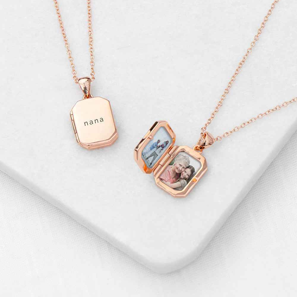 Personalized Rectangular Photo Locket  Necklaces Deeply Engraved