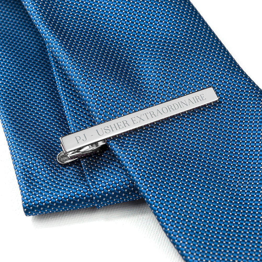 Personalized Rhodium Plated Tie Clip  Tie Clips Deeply Engraved