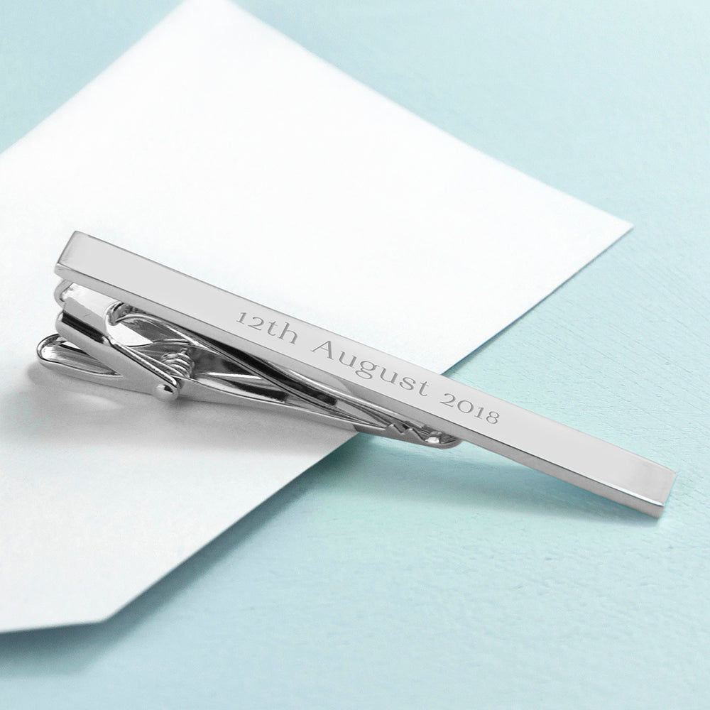 Personalized Rhodium Plated Tie Clip  Tie Clips Deeply Engraved