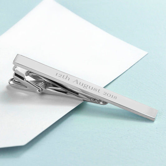 Personalized Rhodium Plated Tie Clip  Tie Clips Deeply Engraved