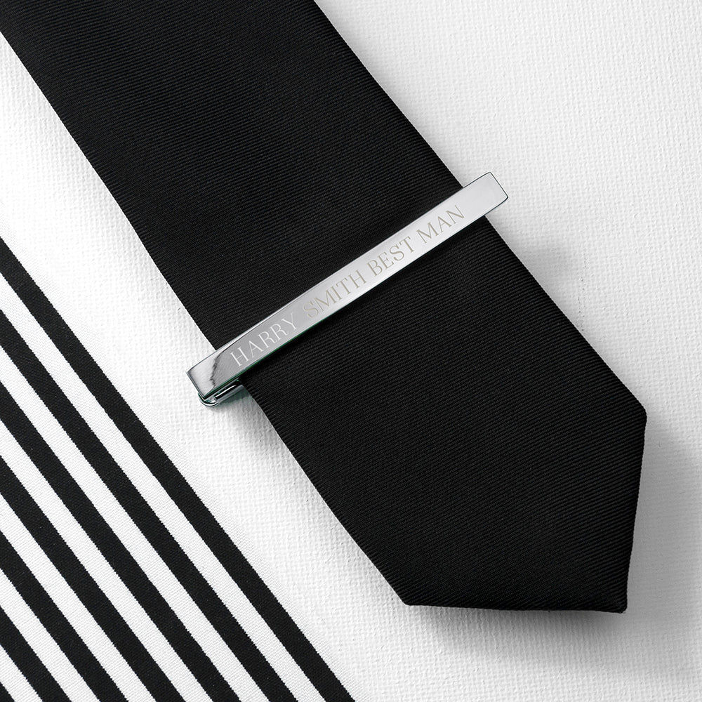 Personalized Rhodium Plated Tie Clip  Tie Clips Deeply Engraved