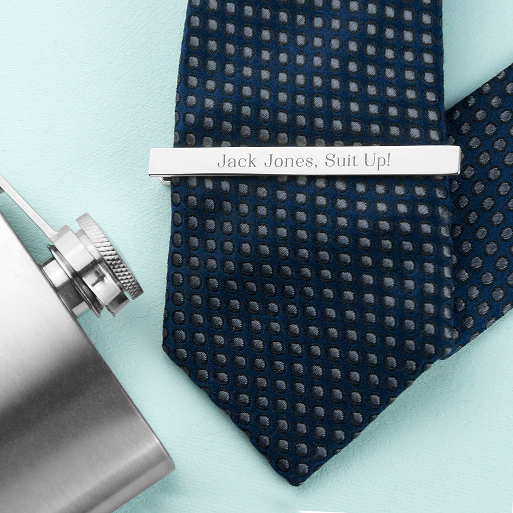 Personalized Rhodium Plated Tie Clip  Tie Clips Deeply Engraved